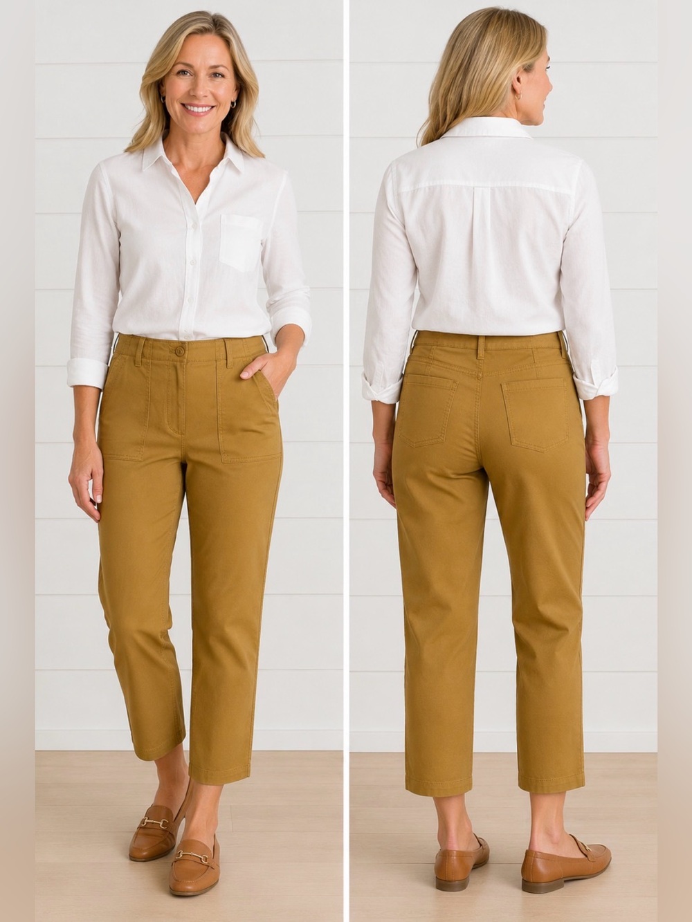 Talbots High Waist Patch Pocket Crop Pants 8P Petite Camel Brown NWT